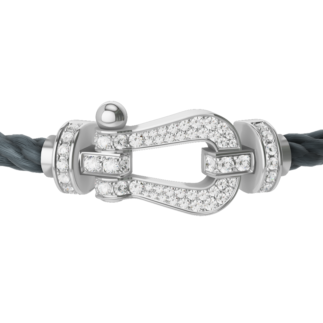 Fred Force 10 Large 18k White Gold and Pave Diamond Cable Bracelet Size 17 inches